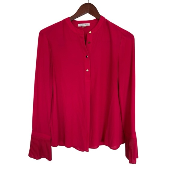 Calvin Klein Hot Pink Pleated Cuff Blouse Women’s XS - Picture 1 of 6